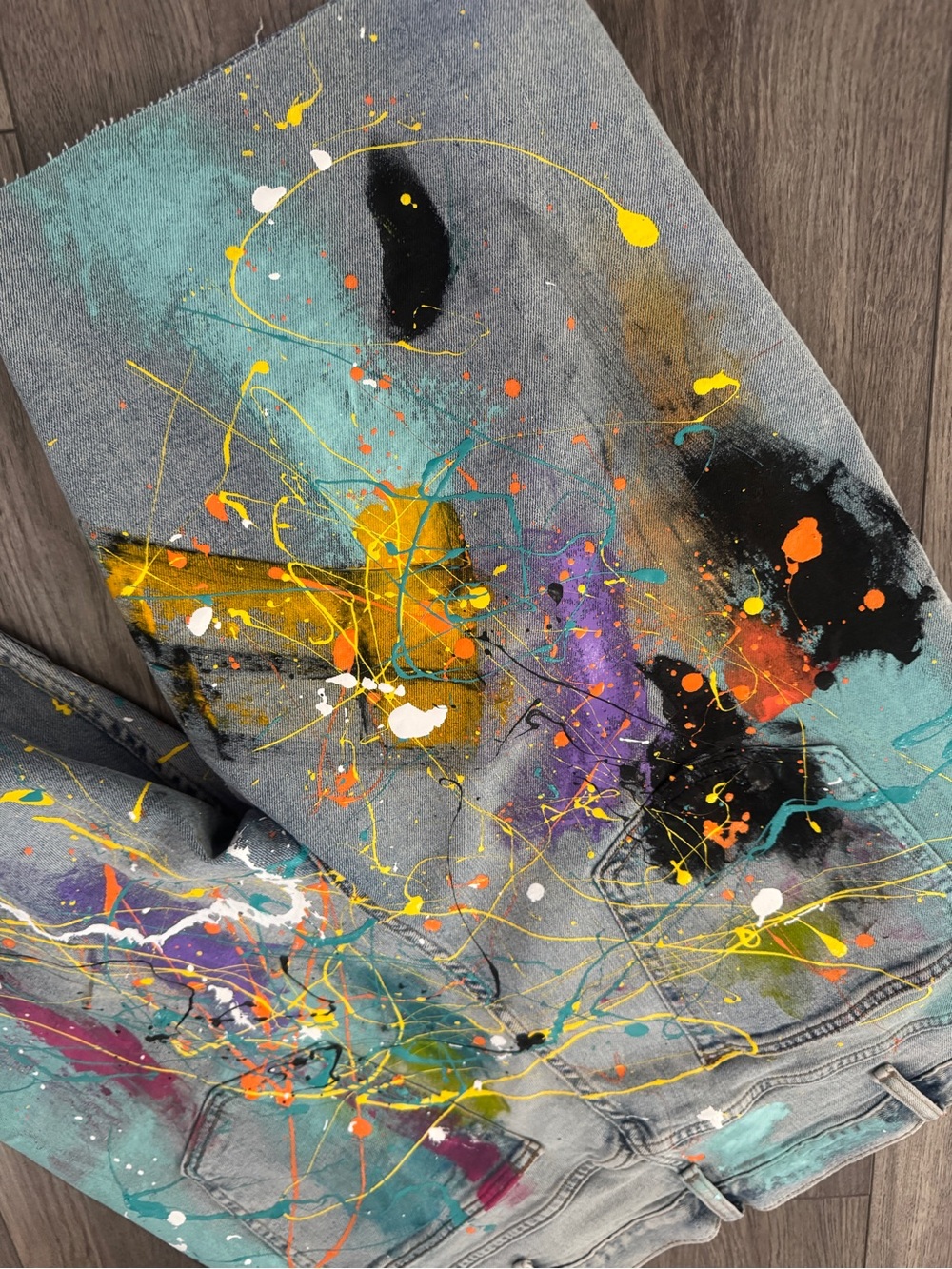 Old Navy Hand Painted Denim Jorts Splatter Vibrant Abstract Shorts 40 x 12 - Picture 7 of 12